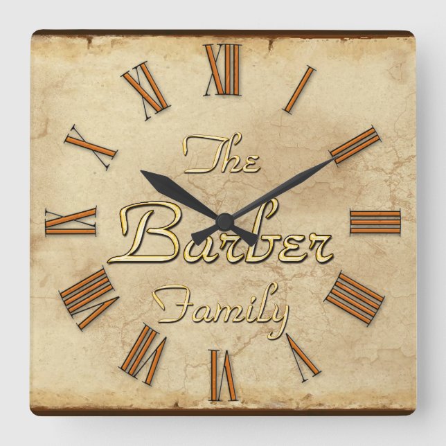 Horloge Carrée BARBER Family Clan Reunion Custom Design Clock (Recto)