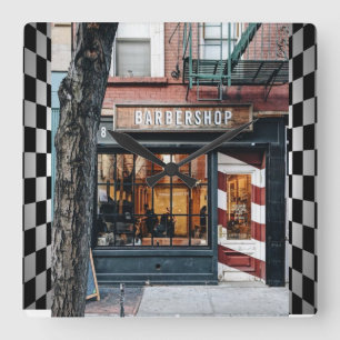 Horloge Carrée Barber Shop Vintage noir, blanc, Checkers