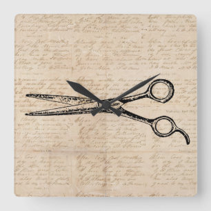Horloge Carrée Barbershop Hair Cutting Shears Barber Scissers