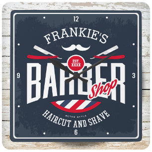 Horloge Carrée Barbershop NOM Haircut Shave Retro Barber Shop