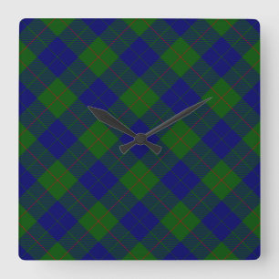 Horloge Carrée Barclay clan tartan bleu vert plaid