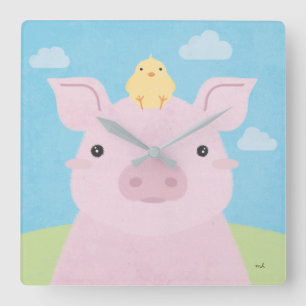 Horloge Carrée Barn Buddies - Piglet & Chick