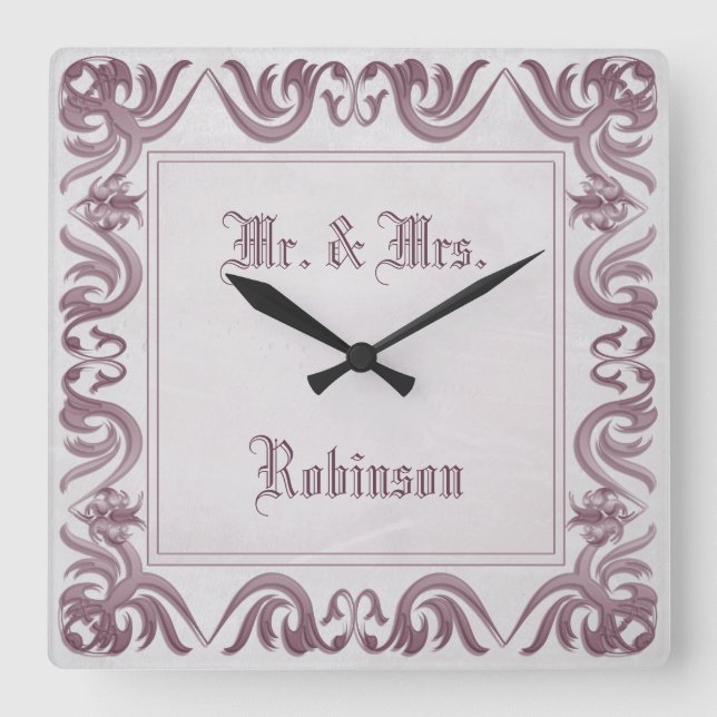 Horloge Carrée Baroque style grunge frame. text. (Recto)