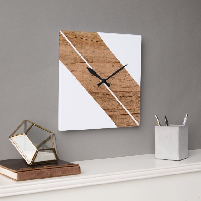Horloge Carrée Barrages Contemporains Sur Faux Bois (Bureau)