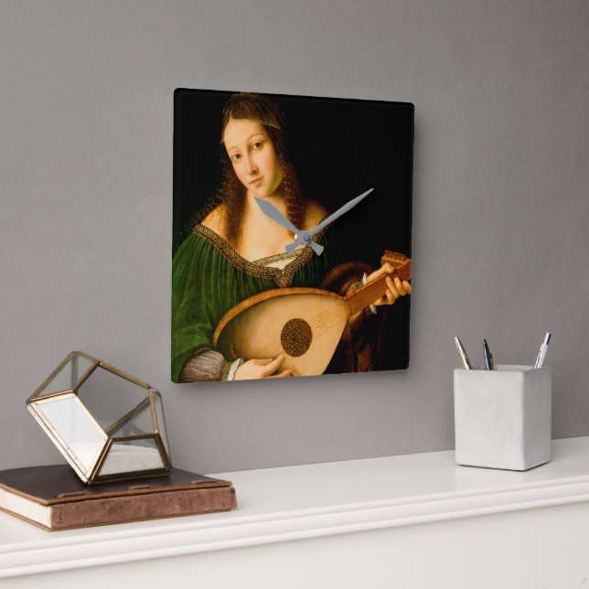 Horloge Carrée Bartolomeo Veneto Lady Jouer Lute Portrait Art (Bureau)
