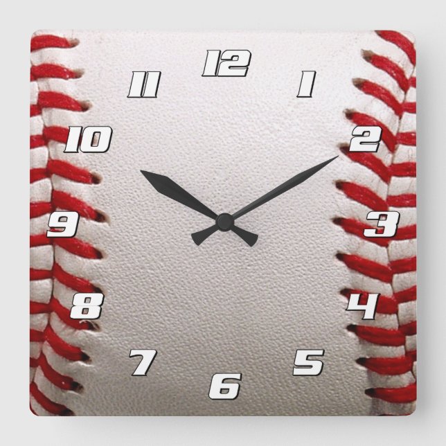 Horloge Carrée Baseball et Softball Classiques Couture Rouge (Recto)