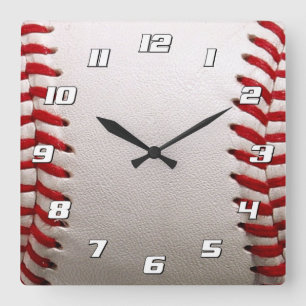 Horloge Carrée Baseball et Softball Couture Rouge