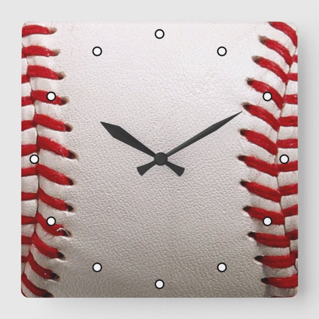 Horloge Carrée Baseball et Softball Couture Rouge (Recto)