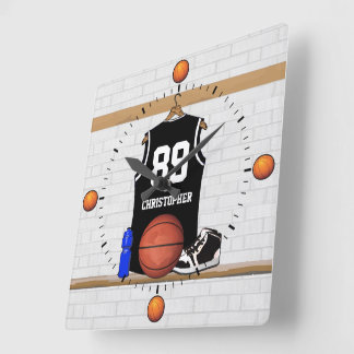 Horloge Carrée Basket-ball noir et blanc du Jersey