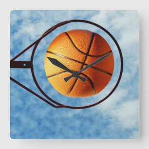 Horloge Carrée Basketball Et Anneau,