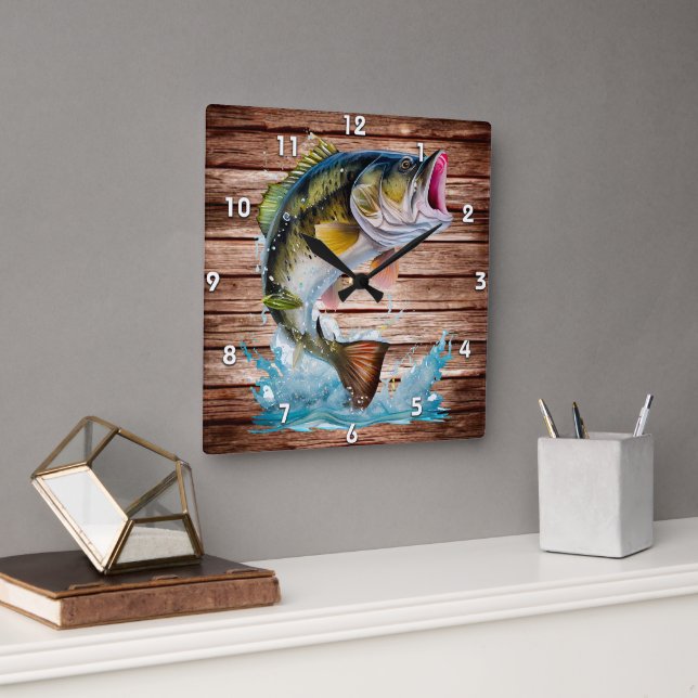 Horloge Carrée Basse Sauteuse Parti à la Pêche (Bureau)