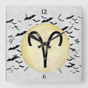 Horloge Carrée Bat Moon Aries
