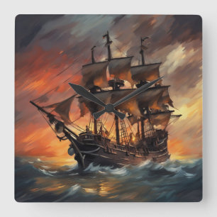 Horloge Carrée Bateau à pirates Stormy - 4 -