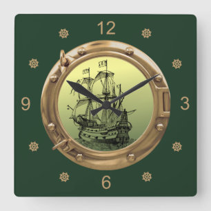Horloge Carrée Bateau à voile Galleon ~ Porthol en laiton ~