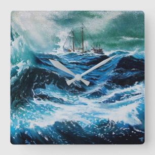 Horloge Carrée Bateau dans la mer dans la tempête