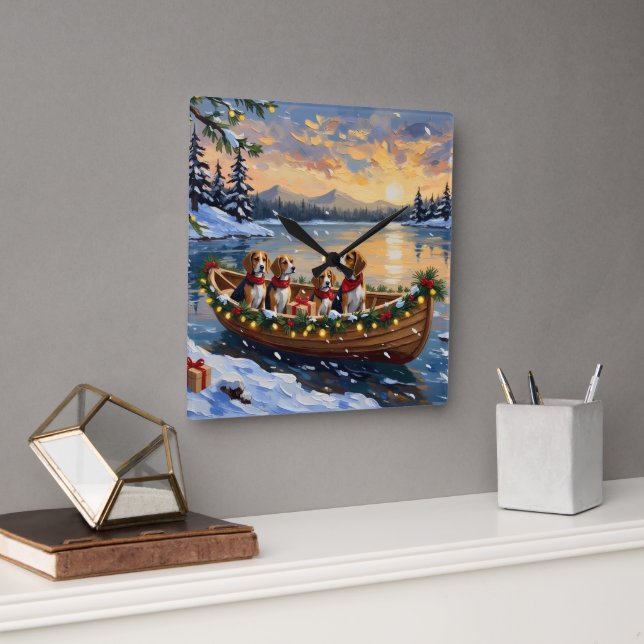 Horloge Carrée Bateau de Noël Beagle Fêtes (Bureau)