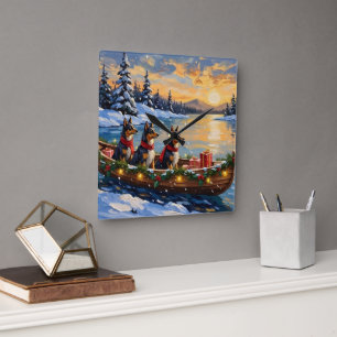Horloge Carrée Bateau de Noël de berger anatolien pour les fêtes