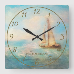 Horloge Carrée Bateau nautique personnalisé et peinture maritime