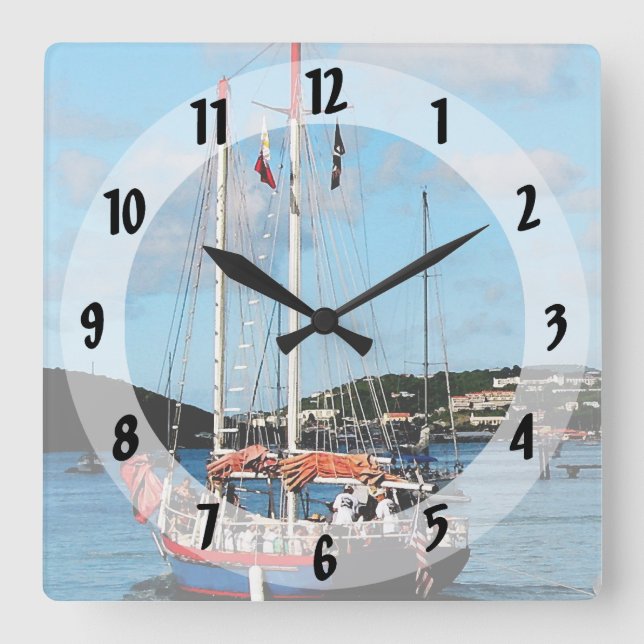 Horloge Carrée Bateau rouge, blanc et bleu à St. Thomas (Recto)