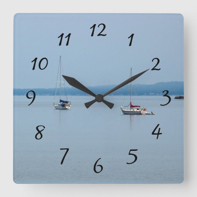Horloge Carrée Bateaux à voile sur la rivière (Recto)