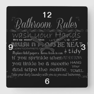 Horloge Carrée Bathroom Rules