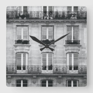 Horloge Carrée Bâtiment vintage noir et blanc du voyage   à Par