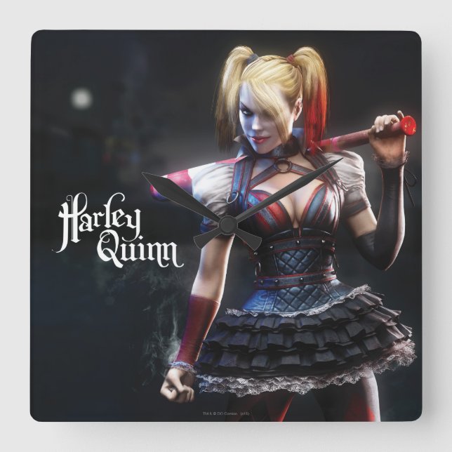 Horloge Carrée Batman Arkham Knight | Harley Quinn avec chauve-so (Recto)