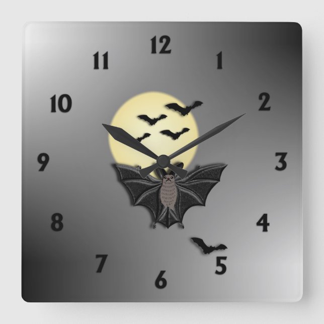 Horloge Carrée Bats d'Halloween (Recto)