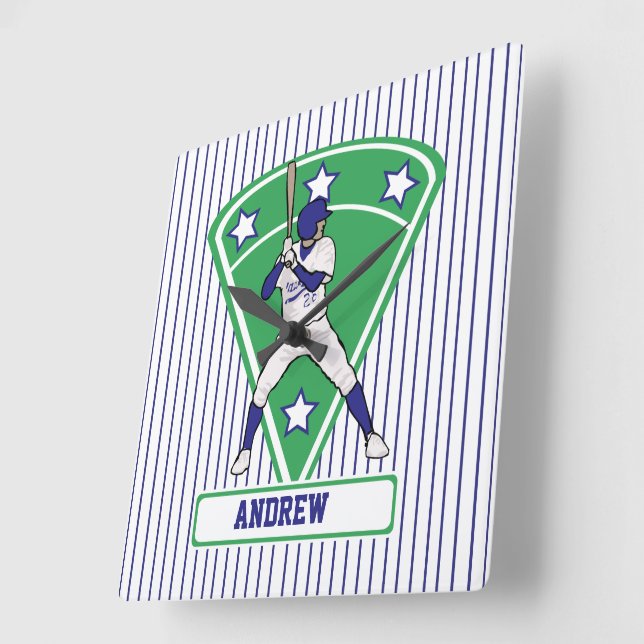 Horloge Carrée Batterie de baseball personnalisée Star Blue (Angle)