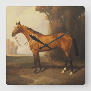Horloge Carrée Bay Thoroughbred Vintage Painting par James Palmer
