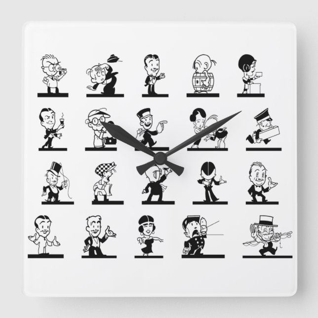 Horloge Carrée BD vintage rétro noir et blanc (Recto)