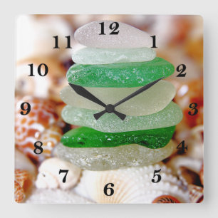Horloge Carrée Beach glass