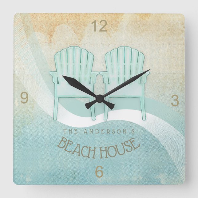 Horloge Carrée Beach House Adirondack Chaises Aqua Blue ID623 (Recto)