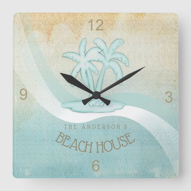 Horloge Carrée Beach House Palm Trees Aqua ID623 (Recto)