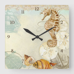 Horloge Carrée Beach Sand Seashore Collage