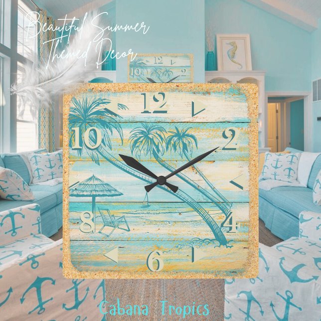 Horloge Carrée Beach Scene Wall Clock (Créateur téléchargé)
