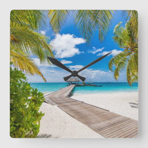 Horloge Carrée Beaches tropicales   Maldives Island Wooden Jetty