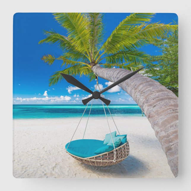Horloge Carrée Beaches tropicales | Tropical Landscape Beach Swin (Recto)