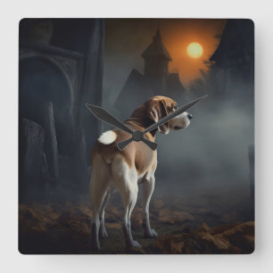 Horloge Carrée Beagle Halloween effrayant