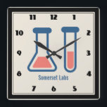 Horloge Carrée Beaker & Test Tube Science Themed<br><div class="desc">A clock with a cute drawing of a test tube and aker. Parfait pour la science lovers.</div>