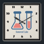 Horloge Carrée Beaker & Test Tube Science Themed<br><div class="desc">A clock with a cute drawing of a test tube and aker. Parfait pour la science lovers.</div>