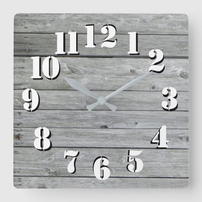 Horloge Carrée Beau bois rustique d'apparence authentique (Recto)