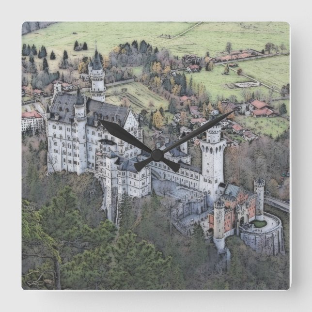 Horloge Carrée Beau château de Neuschwanstein en Allemagne (Recto)