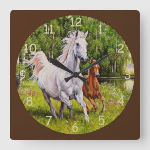 Horloge Carrée Beau Chevaux de course Art