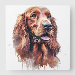 HORLOGE CARRÉE BEAU CHIEN DE COULEUR D'EAU ROUGE IRLANDAIS SETTER