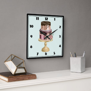 Horloge Carrée Beau gâteau de fête de Glam brillant