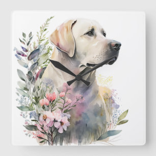 HORLOGE CARRÉE BEAU LABRADOR JAUNE RÉCUPÉRER CHIEN
