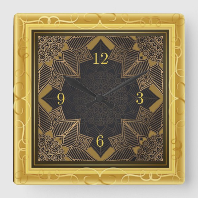 Horloge Carrée Beau mandala or (Recto)