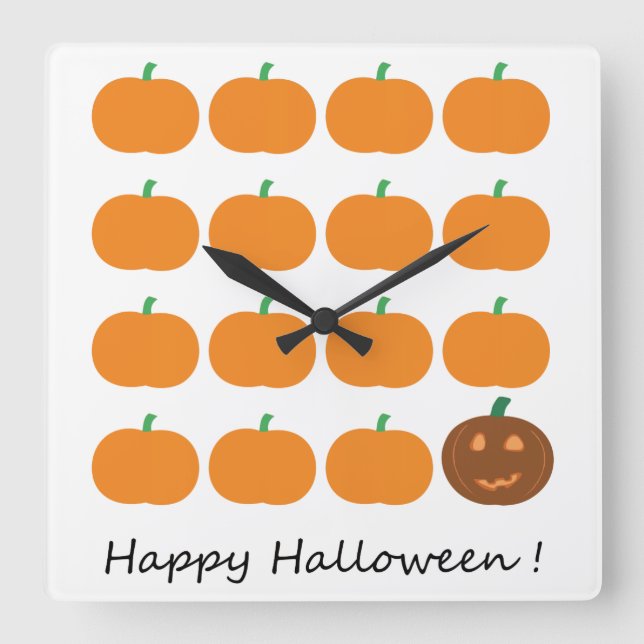 Horloge Carrée Beau Patch Citrouille Halloween (Recto)