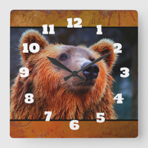 Horloge Carrée Beau Portrait d'ours Brown Faune Photo
